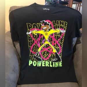 Disney Black Tee with Neon Yellow and Pink Powerline Design Size Large